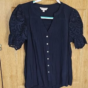 Nanette Lepore Navy Eyelet Blouse